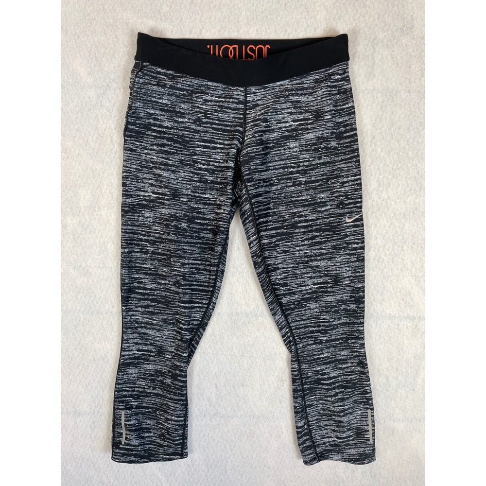 Nike Dri-Fit Womens Capris Athletic Leggings Black White Heathered‎ Size L